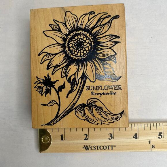 Wood Rubber Stamps Sunflower Wildflower Subway Words Background Set of 2 - Picture 5 of 6